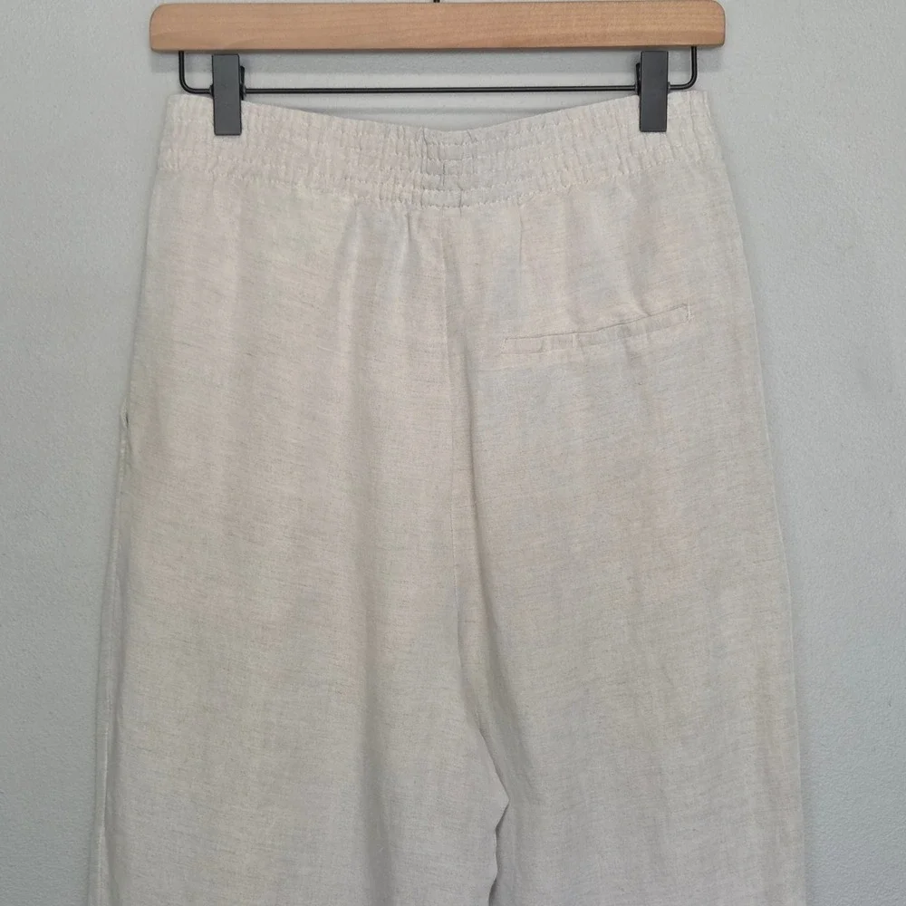 H&M Wide Leg Linen Pants Women Size 6 Beige Pleated High Waist Trousers Minimal